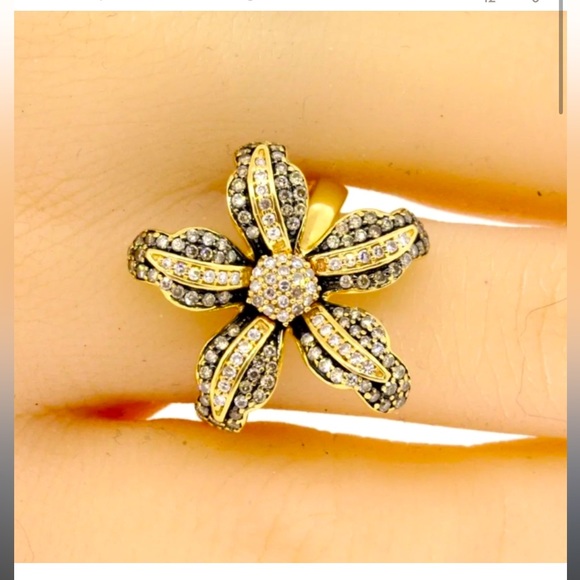 Statement BH Effy Flower Diamond Ring Brown & White 14k Yellow Gold 3D size 7.25 - Picture 2 of 10
